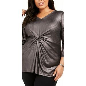 ‎Plus Size Silver Metallic Night-Out Blouse Top 1X